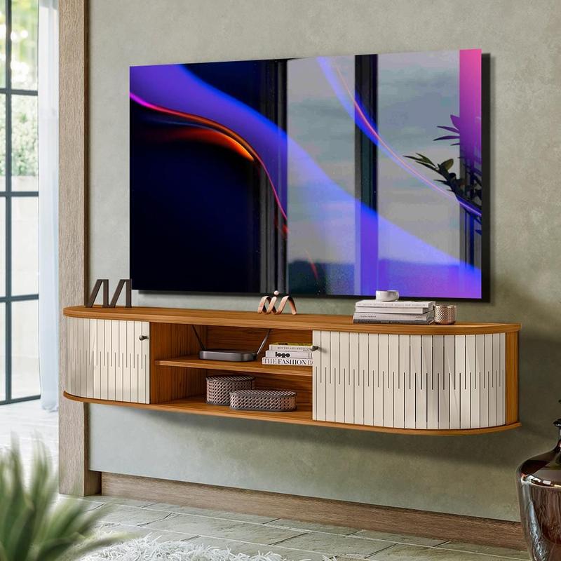 ②WWW_RACK WHAT WE WANT Rack Com Porta De Correr Curva Suspenso Para Tv Até 75 Polegadas